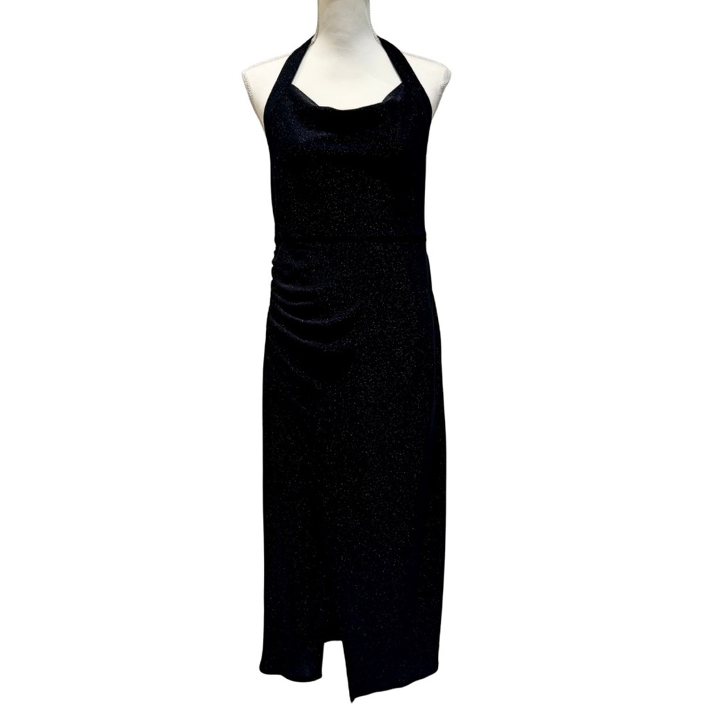 NWT Grace Karin Black Glitter Sheath Halter Dress with Slit (M)
